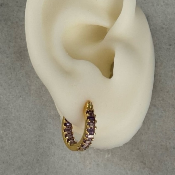 NEW STOCK Gold Thick Purple Princess Crystal Hoop Earrings - Picture 2 of 5
